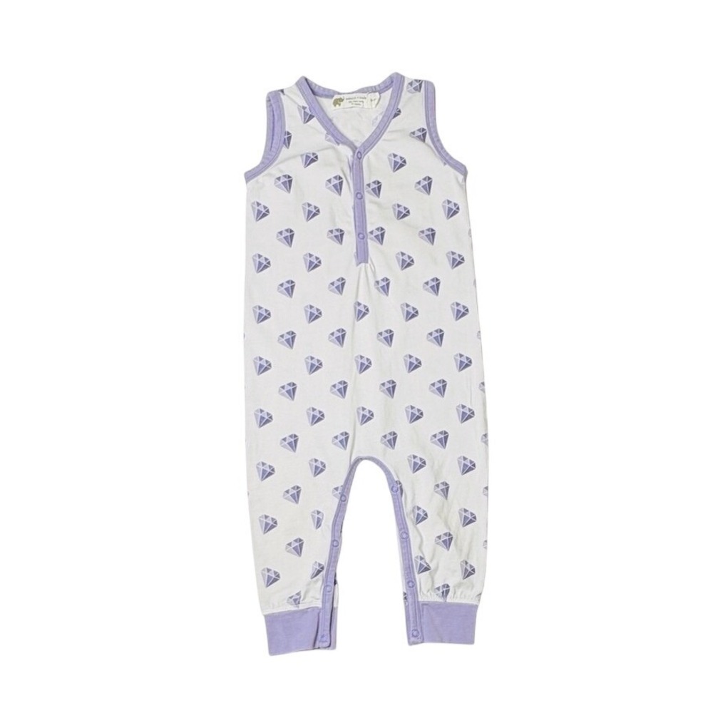 Monica & Andy Organic‎ Geometric White Purple Romper 18-24 Months Diamonds